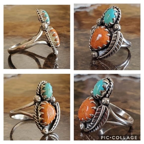 Genuine Coral & Blue Mojave Turquoise Ring 9.5 - Picture 6 of 7